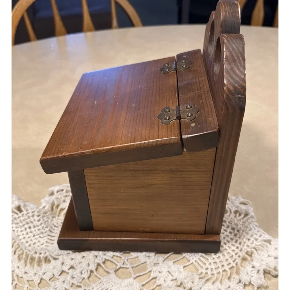 Vintage Recipe Card Box Wall Hanging Wood Handmade Nussman's Wood Products Brown